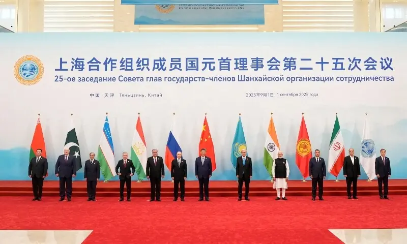 Leaders of Shanghai Cooperation Organisation member states pose during a photo session with Chinese President Xi Jinping at the Meijiang Convention and Exhibition Centre in Tianjin, China, September 1. — Reuters
