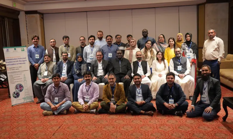 Participants and speakers of the National Vaccinology Workshop pose for a group photo on its first day on September 1. &mdash; via Haseeb Khan