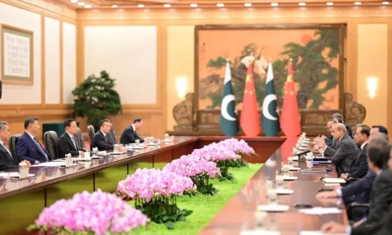 Prime Minister Shehbaz Sharif, along with his delegations, in a meeting with the Chinese President Xi Jinping and his government on Tuesday, September 2, 2025, at the Great Hall of the People during the sidelines of the Shanghai Cooperation Organisation (SCO) Council of Heads of State (CHS) summit. — PID
