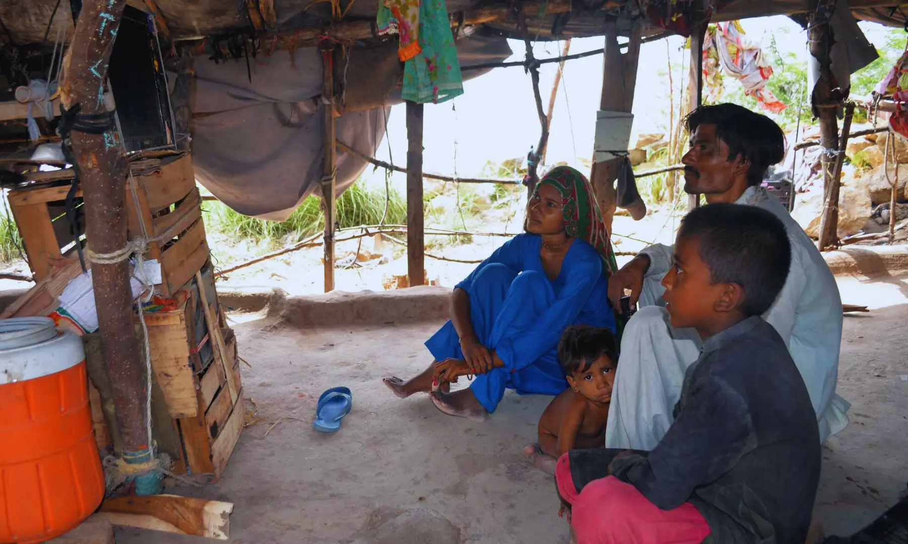 A temporary settlement of nomads in unit-4 Latifabad inside riverine area.