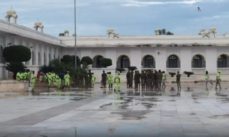 Restoration work underway at Gurdwara Darbar Sahib at Kartarpur. &mdash; Photo via Radio Pakistan