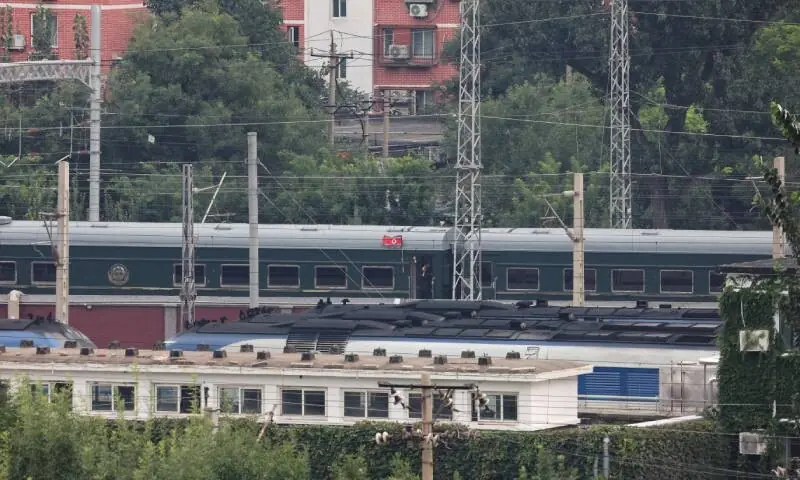 A North Korean flag flutters from a train believed to be carrying North Korean leader Kim Jong Un, as it arrives in Beijing, China on September 2, 2025. — Reuters