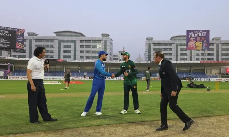 Afghanistan captain Rashid Khan and Pakistan&rsquo;s Salman Ali Agha at the toss in Sharjah on September 2. &mdash; X/PCB