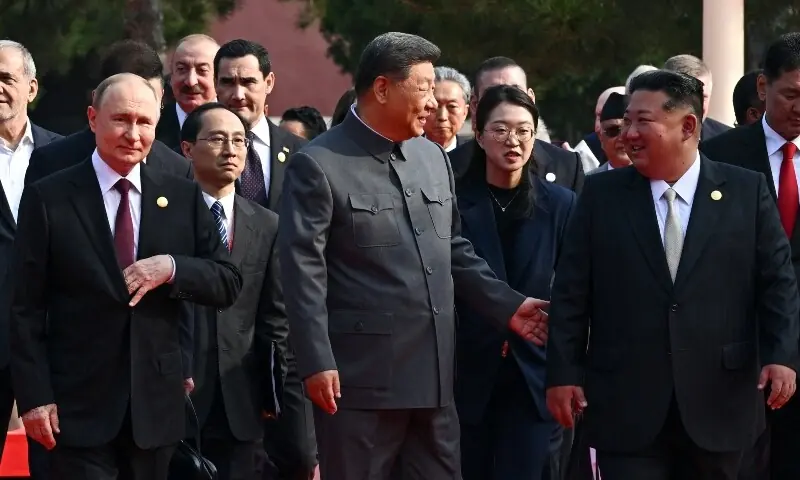 Russian President Vladimir Putin, Chinese President Xi Jinping, North Korean leader Kim Jong Un and the heads of foreign delegations arrive for a military parade marking the 80th anniversary of the end of World War Two in Beijing, China on September 3. — Reuters