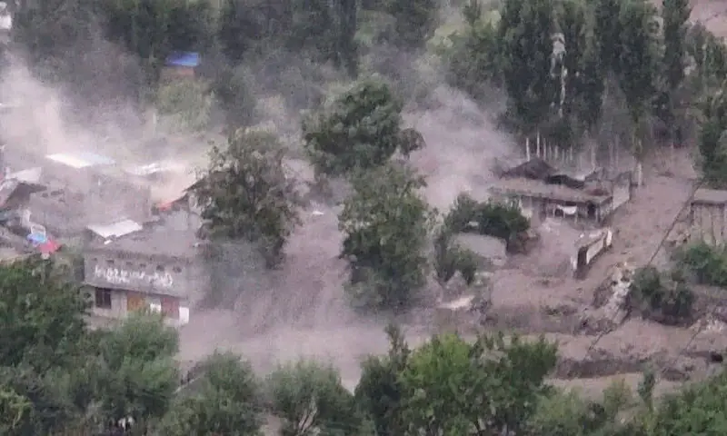 A photo shows flooding in Gilgit-Baltistan’s Darel Valley on August 30. — Screengrab via author
