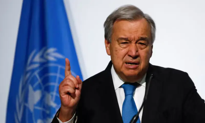 UN Secretary-General Antonio Guterres gestures while speaking during the opening of the 2022 UN Ocean Conference in Lisbon, Portugal, on June 27, 2022. &mdash; Reuters/File Photo