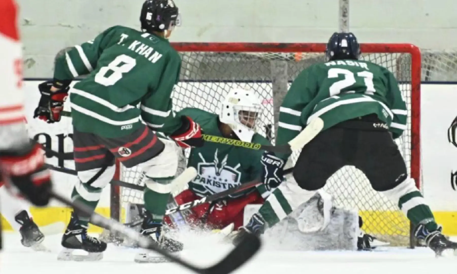 Pakistan men’s ice hockey team co-captain Tariq Khan (left) and Mahd Nasir (right) in action during the LATAM Cup Division III final against Peru at the Panthers IceDen in Florida, US. — Photo by organisers