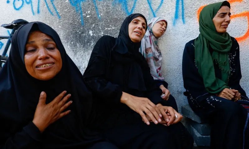 Mourners react during the funeral of Palestinians killed in overnight Israeli strikes, according to medics, at Al-Shifa Hospital in Gaza City, on September 5, 2025. &mdash; Reuters
