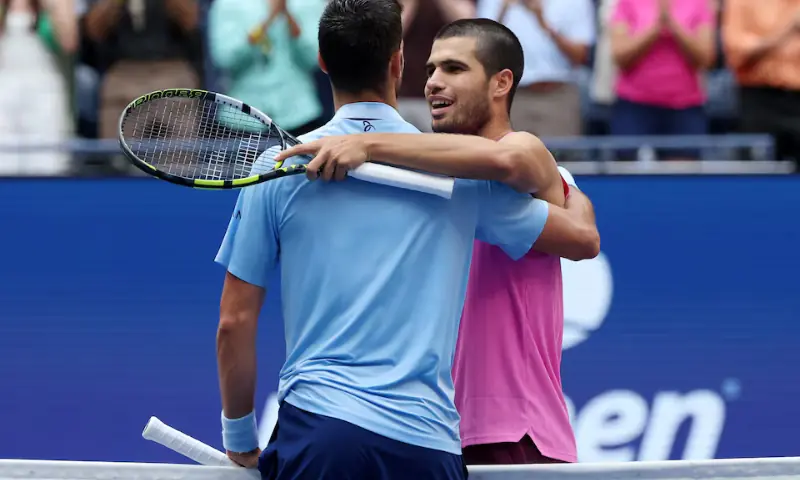Spain’s Carlos Alcaraz embraces Serbia’s Novak Djokovic after winning his semi final match in New York, United States on September 5, 2025. — Reuters Spain’s Carlos Alcaraz embraces Serbia’s Novak Djokovic after winning his semi final match in New York, United States on September 5, 2025. — Reuters