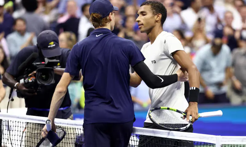 Italy’s Jannik Sinner with Canada’s Felix Auger-Aliassime after winning his semi final match in New York, United States, on Sept 5, 2025. — Reuters