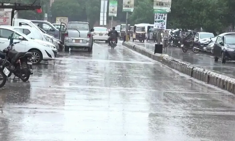 A view of a road in the Saddar area of Karachi following rain in the city on Tuesday. — DawnNewsTV
