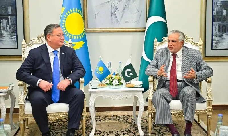 Foreign Minister Ishaq Dar holds a meeting with Kazakh counterpart Murat Nurtleu in Islamabad, Sept 9. &mdash; X/@ForeignOfficePk