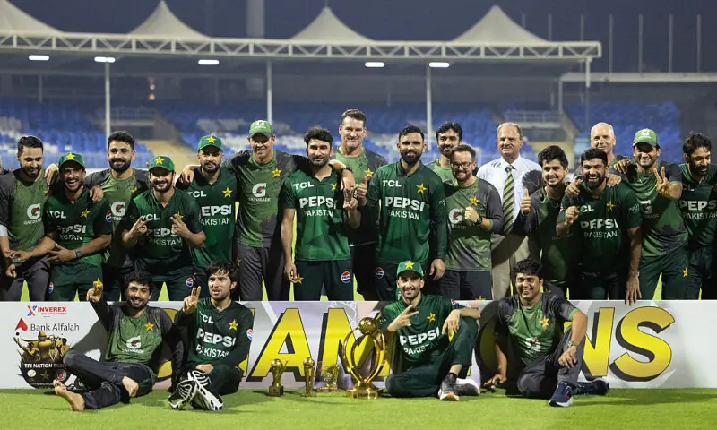 Pakistan men celebrate after their win against Afghanistan in the tri-series final on September 7. &mdash; X/PCB