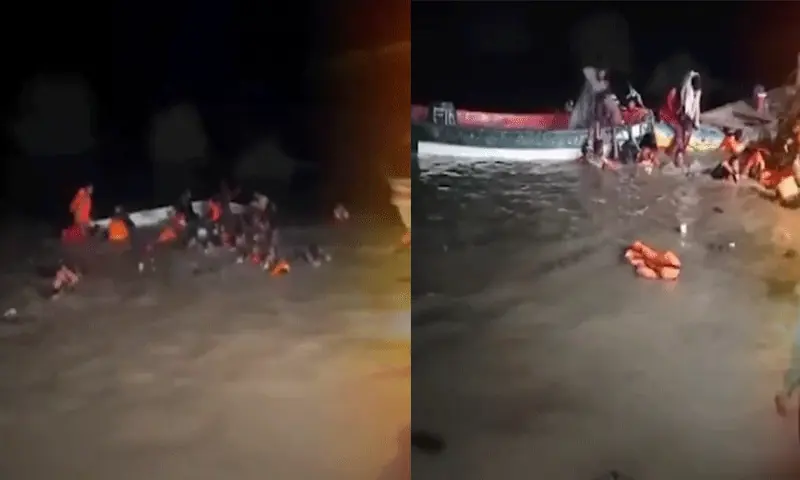 A rescue boat capsizes in Jalalpur Pirwala, Multan on Wednesday. &mdash; DawnNewsTV
