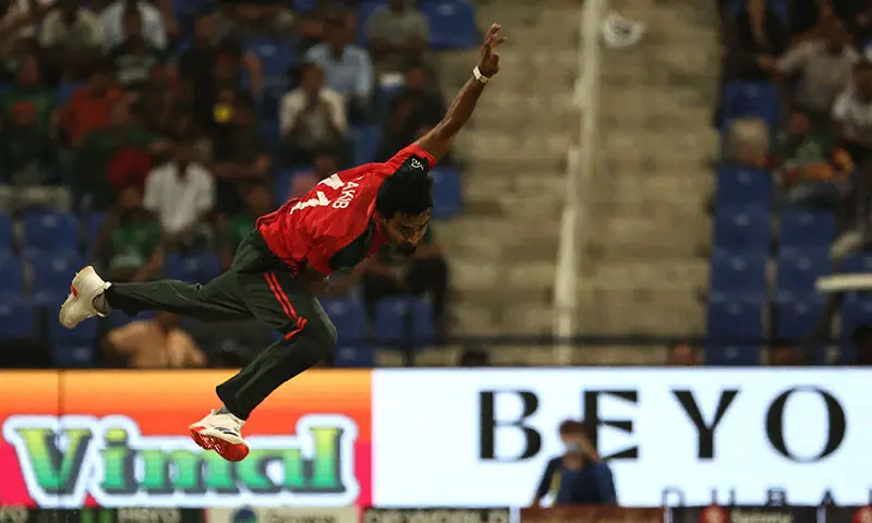 Bangladesh’s Mustafizur Rahman bowls during the Asia Cup 2025 T20 International cricket match against Hong Kong at the Sheikh Zayed Cricket Stadium in Abu Dhabi, the UAE on September 11. — AFP