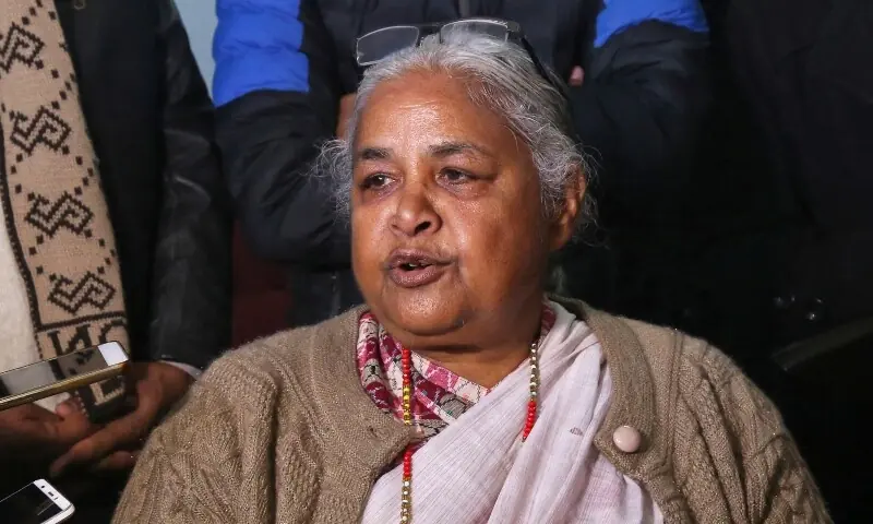 Nepal&rsquo;s former chief justice Sushila Karki speaks with the media after meeting Doctor Govinda KC, who has been on a hunger strike to demand the government make reforms in the medical sector, in Kathmandu, Nepal on January 30, 2019. &mdash; Reuters