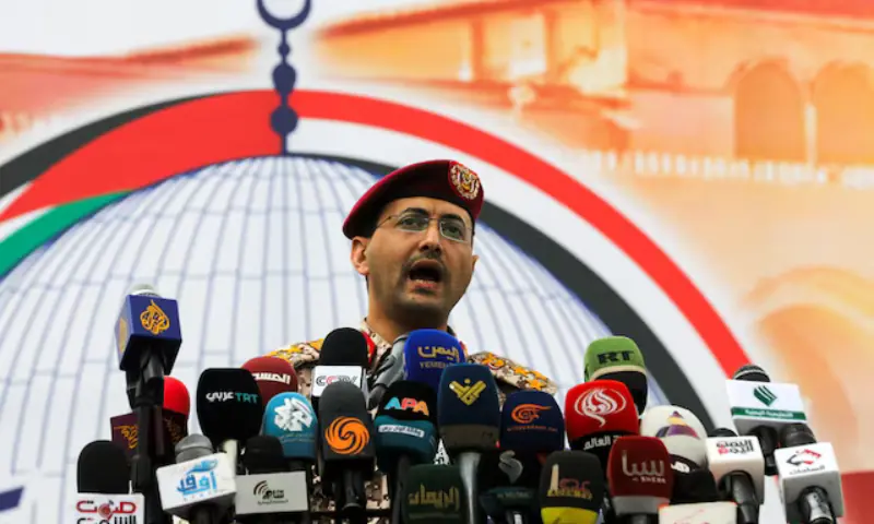 Houthi military spokesperson, Yahya Sarea, delivers a statement on the group’s latest attacks during a rally held to show solidarity with Palestinians in Gaza, in Sanaa, Yemen, on May 24, 2024. — Reuters/File Photo