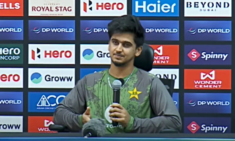 Pakistan batter Saim Ayub speaks at the pre-match press conference in Dubai on September 13. — Screengrab via YouTube/PCB