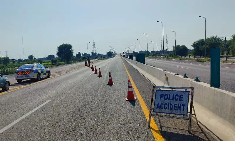 A photograph of the closed M5 Motorway near Jalalpur Pirwala. &mdash; Photo courtesy Motorway Police