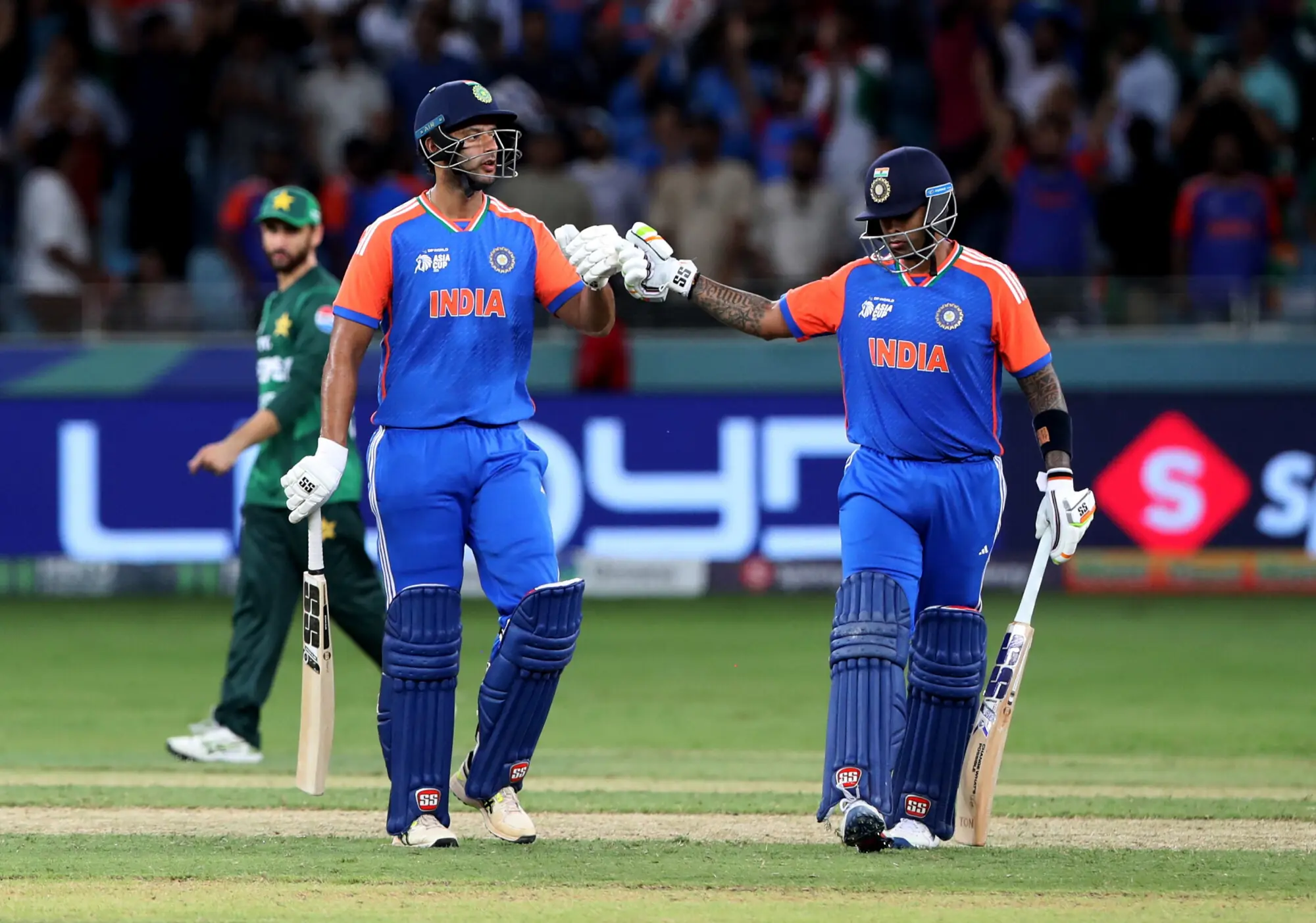 India’s Suryakumar Yadav and Shivam Dube celebrate winning but skip the customary post-match handshake with the opposition. — Reuters