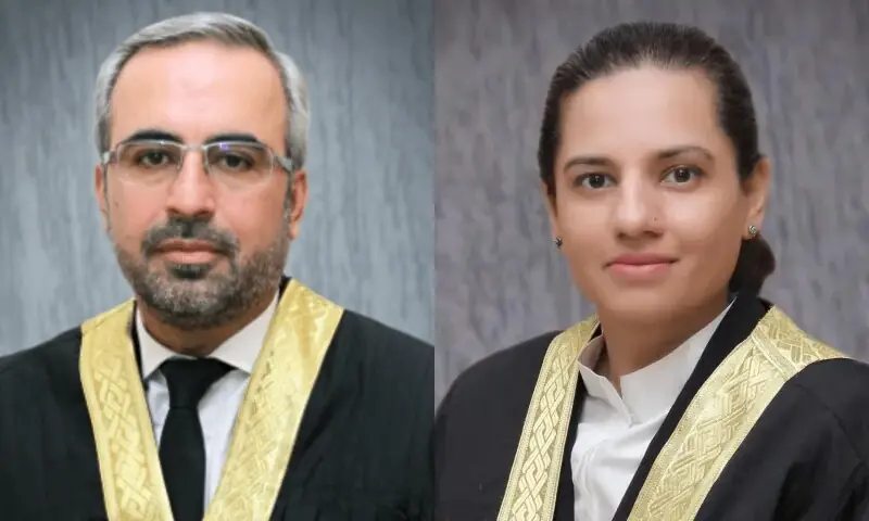 This photo combination shows IHC Justice Arbab Muhammad Tahir (L) and Justice Saman Imtiaz (R). &mdash; IHC website/File