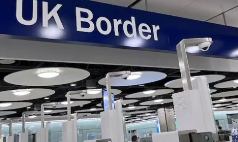 A sign is seen at the arrivals passport control area of Terminal 5, at Heathrow Airport, London, Britain, March 23, 2023. &mdash; Reuters /Toby Melville/File Photo