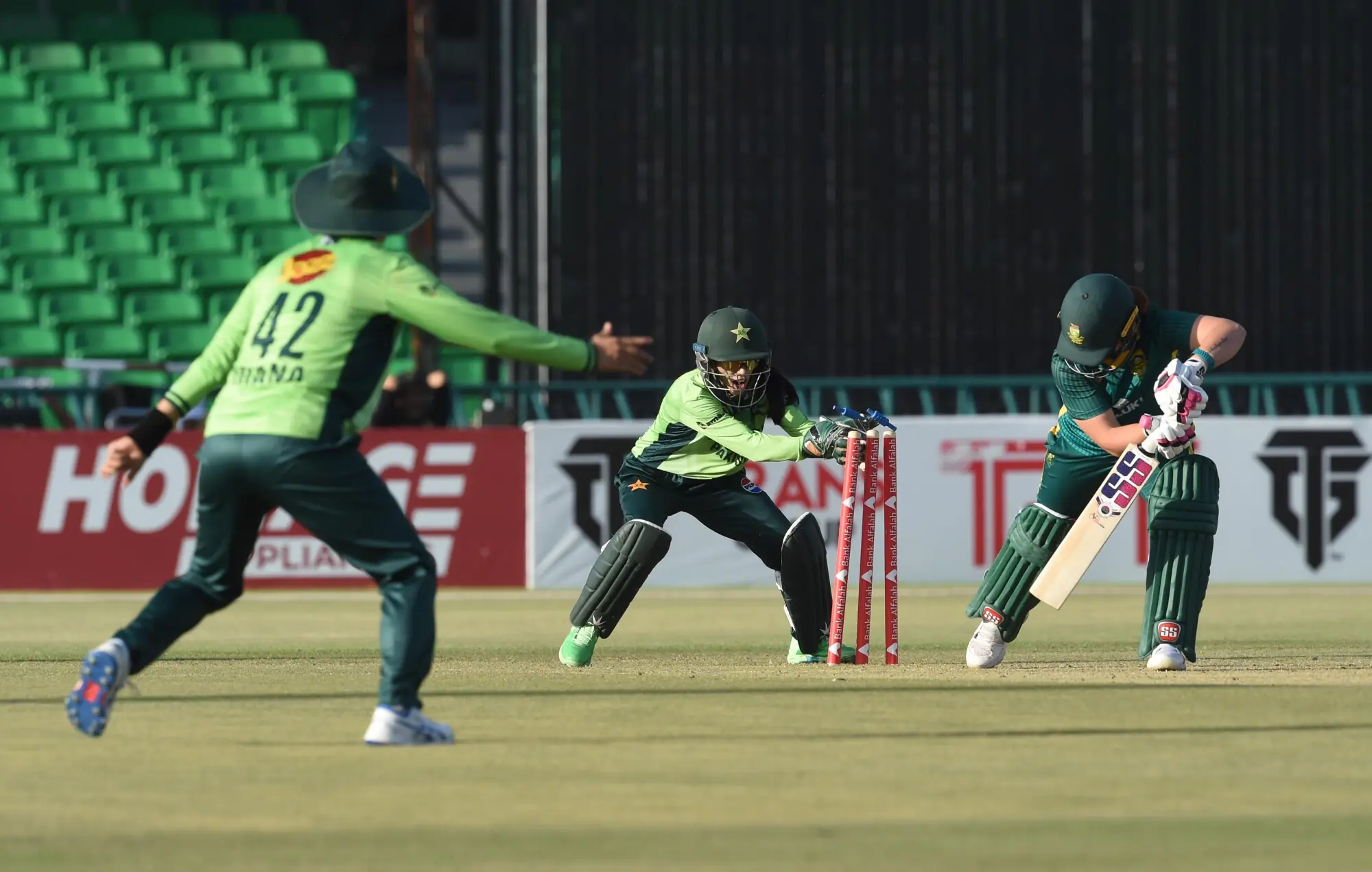 Nashra Sandhu caused all sorts of trouble for the inexperienced South African batters. — White Star/Arif Ali