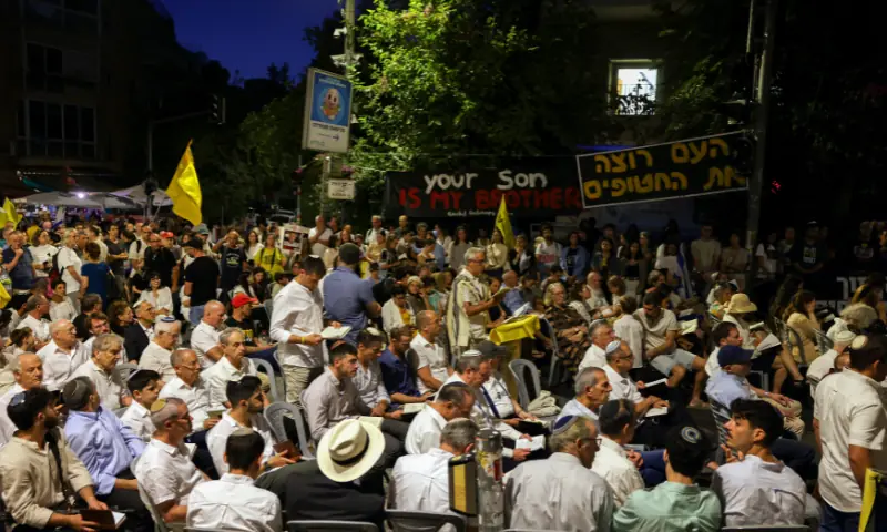 Friends and relatives of Israeli hostages stage a sit-in protest next to prime minister&rsquo;s residence in Jerusalem, calling for their release ahead of the Jewish New Year on September 22. &mdash; AFP
