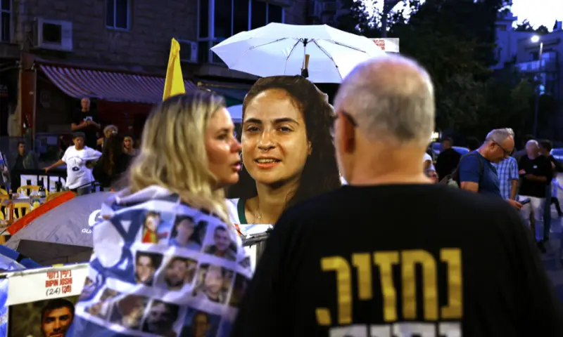 Friends and relatives of Israeli hostages stage a sit-in protest next to prime minister&rsquo;s residence in Jerusalem, calling for their release ahead of the Jewish New Year on September 22. &mdash; AFP