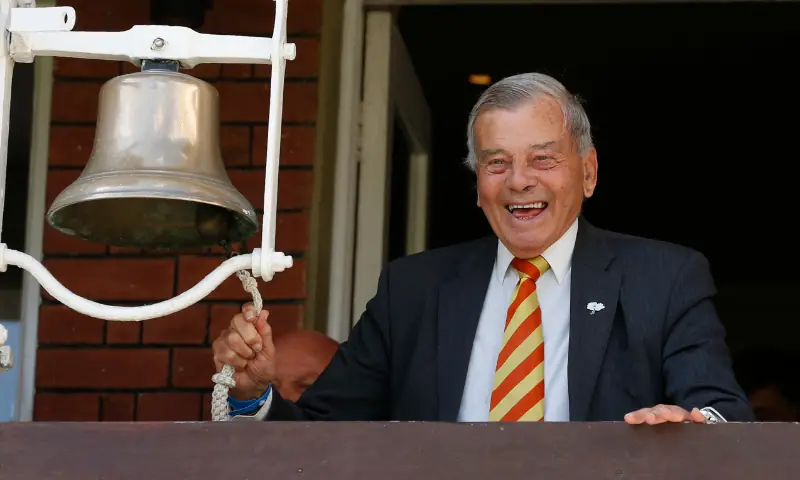 Umpire Dickie Bird rings the five minute bell during play on the first day of the first cricket Test match between England and New Zealand at Lord’s cricket ground in London on May 21, 2015. — AFP/File Umpire Dickie Bird rings the five minute bell during play on the first day of the first cricket Test match between England and New Zealand at Lord’s cricket ground in London on May 21, 2015. — AFP/File