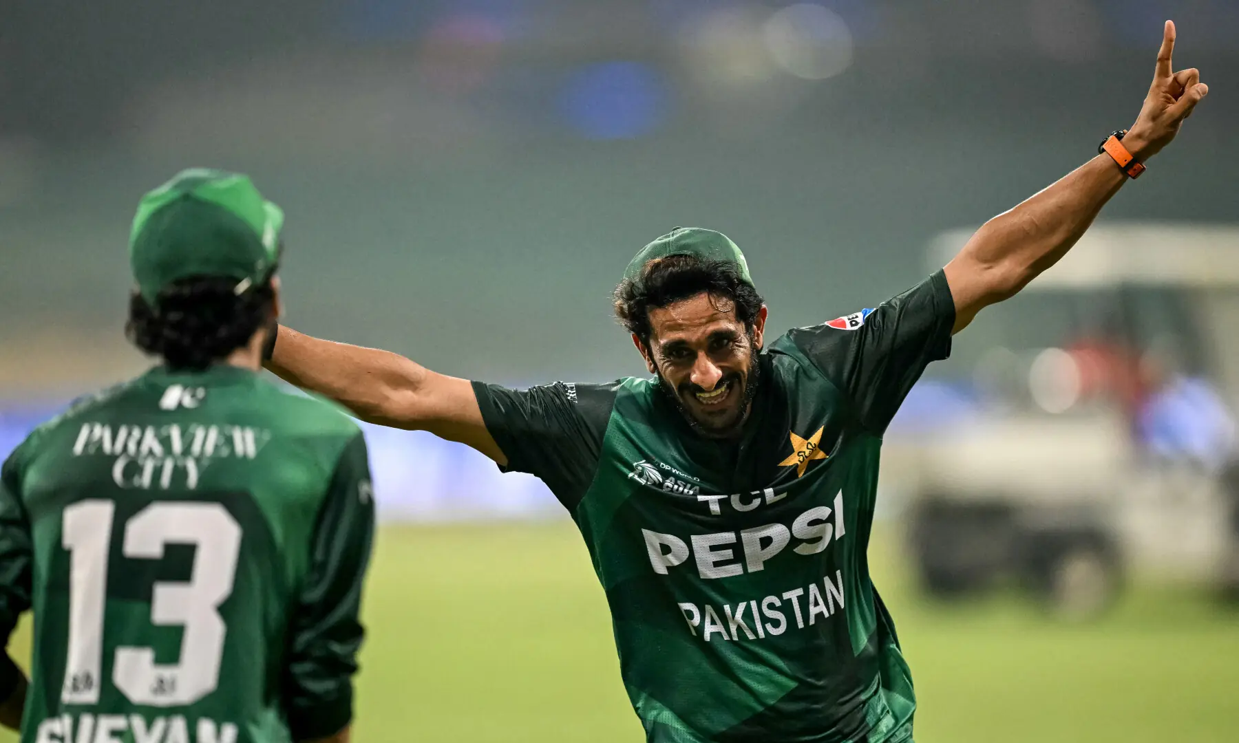 Hasan Ali (R) celebrates his team’s win at the end of the Asia Cup 2025 Super Four Twenty20 international cricket match between Pakistan and Sri Lanka at the Sheikh Zayed Cricket Stadium in Abu Dhabi on September 23, 2025. — AFP