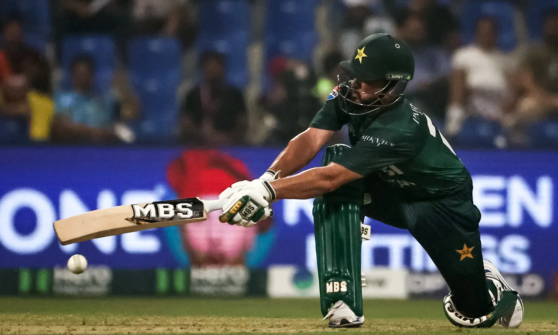 Mohammad Nawaz plays a shot during the Asia Cup 2025 Super Four Twenty20 international cricket match between Pakistan and Sri Lanka at the Sheikh Zayed Cricket Stadium in Abu Dhabi on September 23. — AFP