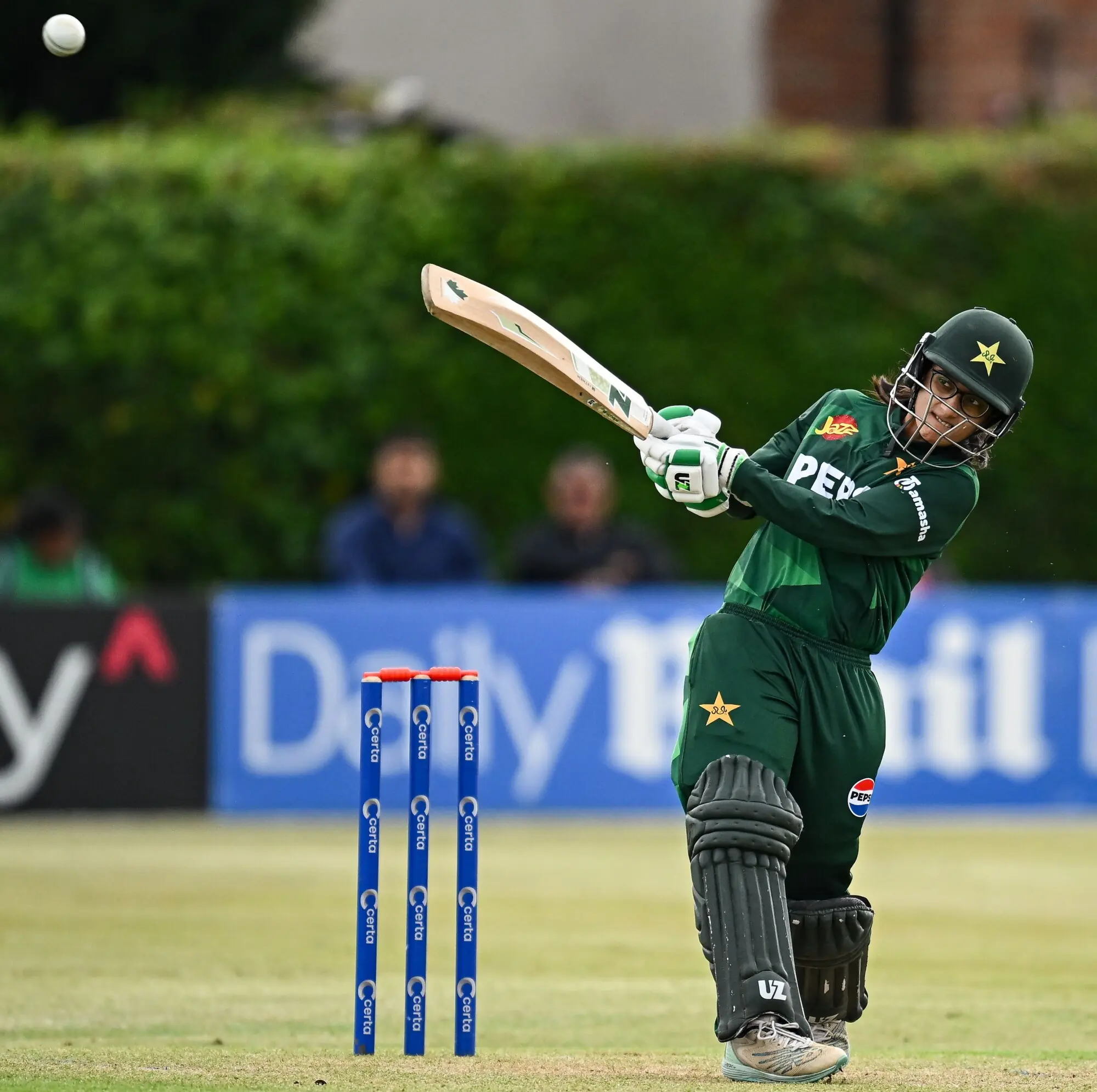 The left-handed opener plays a shot during her second T20I hundred against Ireland in Dublin, Ireland on August 10. — X/PCB