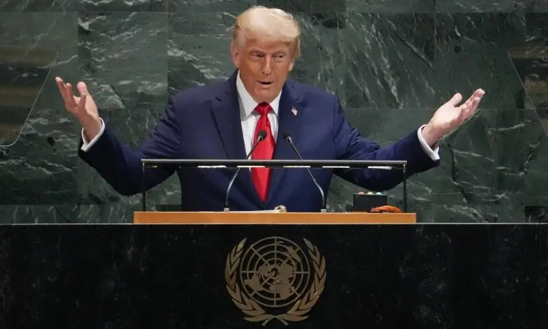 US President Donald Trump delivers remarks to the United Nations General Assembly at the UN headquarters in New York City on September 23. — AFP