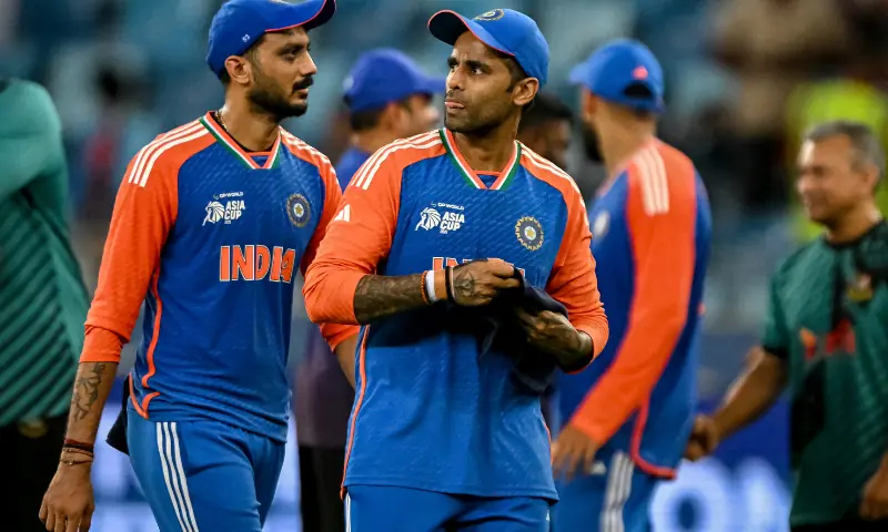 India&rsquo;s captain Suryakumar Yadav (C) gestures after his team&rsquo;s win at the end of the Asia Cup 2025 Super Four Twenty20 international cricket match between Bangladesh and India at the Dubai International Stadium in Dubai on September 24, 2025. &mdash; AFP/File