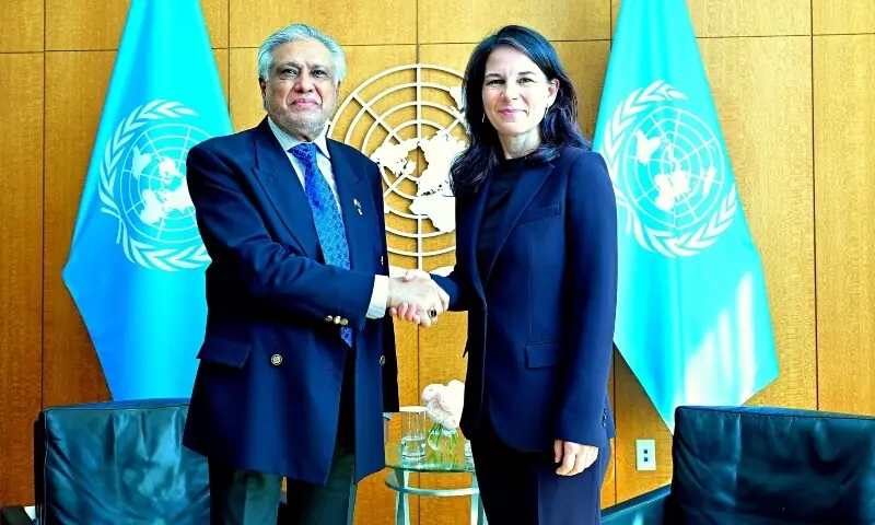 Deputy Prime Minister and Foreign Minister Ishaq Dar met the United Nations General Assembly (UNGA) President Annalena Baerbock. — Photo courtesy FO Deputy Prime Minister and Foreign Minister Ishaq Dar met the United Nations General Assembly (UNGA) President Annalena Baerbock. — Photo courtesy FO