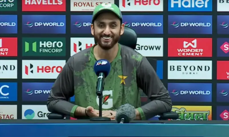 Pakistan men&rsquo;s skipper Salman Ali Agha speaking at a pre-match press conference in Dubai on September 27. &mdash; ACC