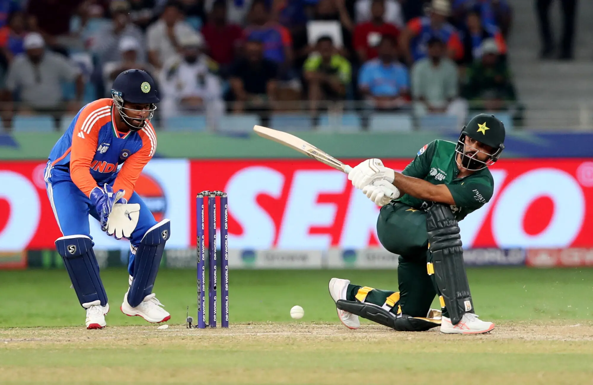  Fakhar Zaman plays a shot during the Asia Cup 2025 final against India at the Dubai International Stadium in Dubai, the UAE on September 28. &mdash; Reuters 
