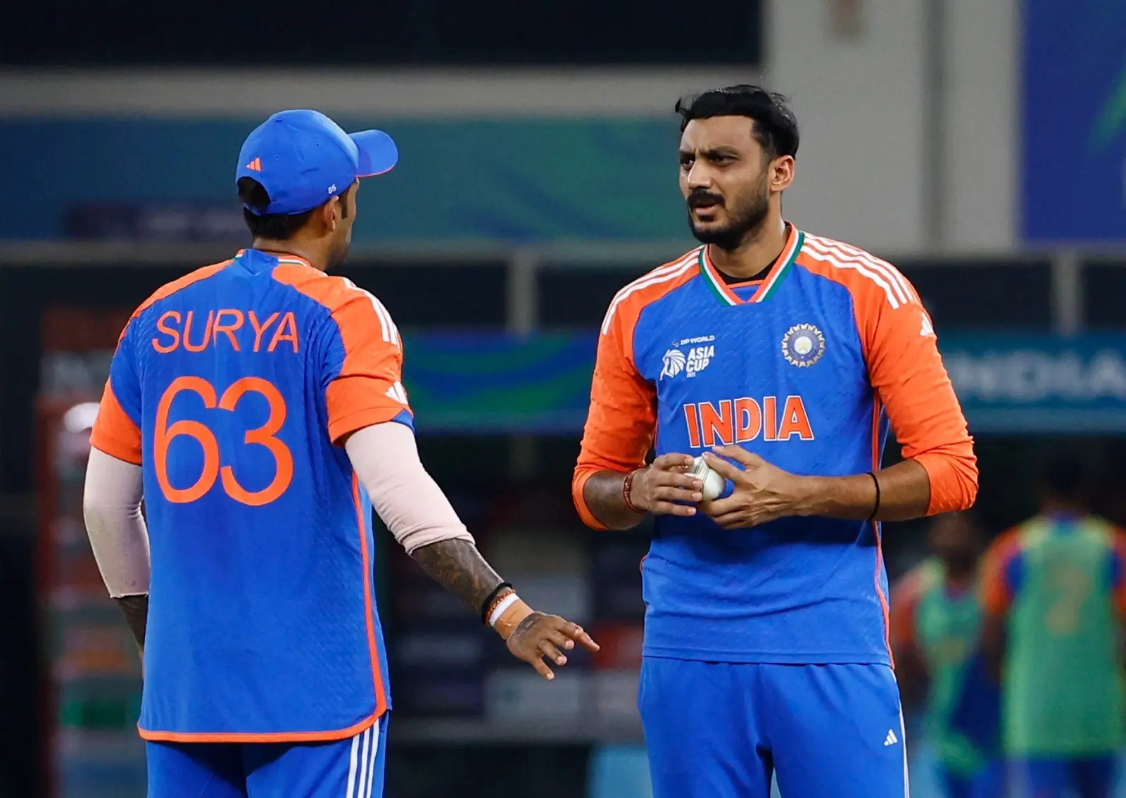 India&rsquo;s Axar Patel talks to captain Suryakumar Yadav during the Asia Cup 2025 final against Pakistan at the Dubai International Stadium in Dubai, the UAE on September 28. &mdash; Reuters