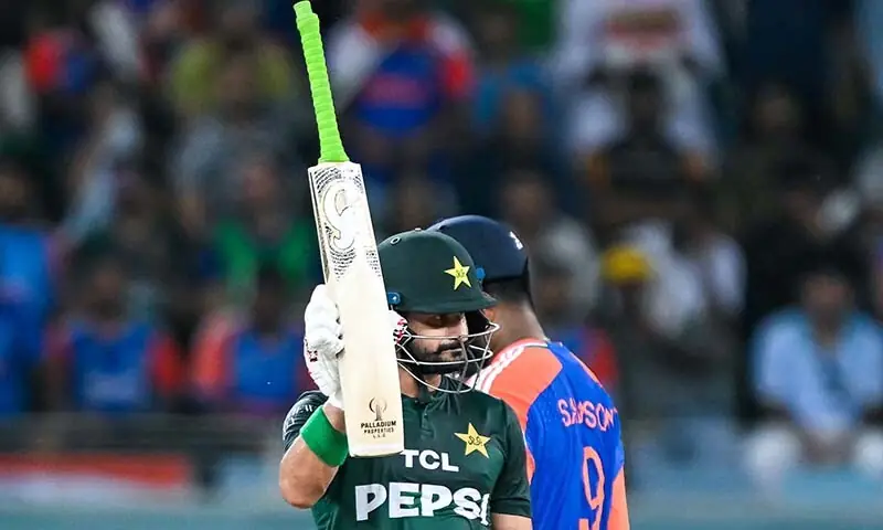 Sahibzada Farhan celebrates his half-century (50 runs) during the Asia Cup 2025 final against India at the Dubai International Stadium in Dubai, the UAE on September 28. &mdash; AFP