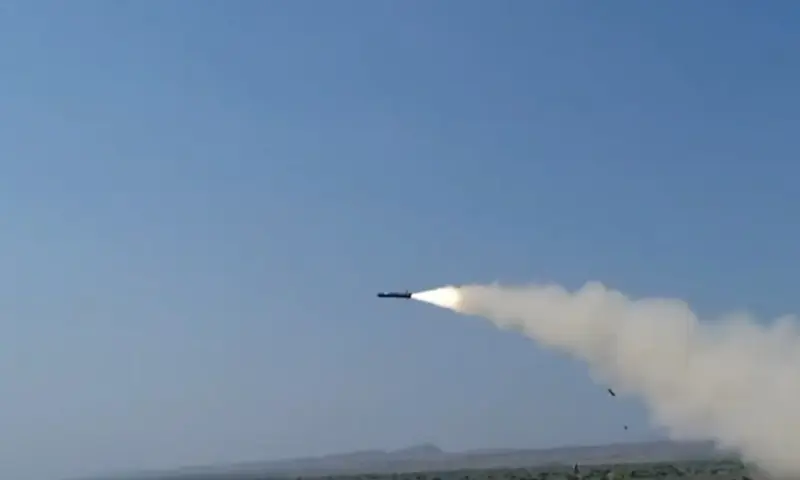 An image of the newly inducted cruise missile Fatah-4. &mdash; Screengrab via X/@PTVNewsOfficial