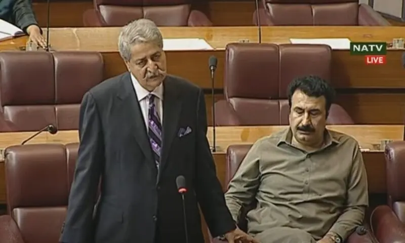 PPP&rsquo;s Naveed Qamar speaks in the National Assembly on Tuesday. &mdash; DawnNewsTV
