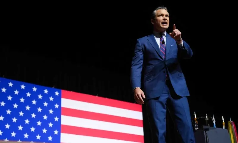 US Secretary of Defense Pete Hegseth addresses senior military officers at Marine Corps Base Quantico in Quantico, Virginia, on September 30. &mdash; AFP
