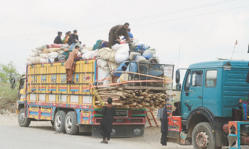 Returning Afghan families load household items in a truck in Jamrud, Khyber, on Monday before leaving for homeland. — White Star Returning Afghan families load household items in a truck in Jamrud, Khyber, on Monday before leaving for homeland. — White Star