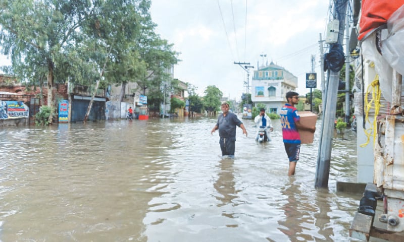 GUJRAT: The worst urban flooding near Jail Chowk in Gujrat city. &mdash; Dawn