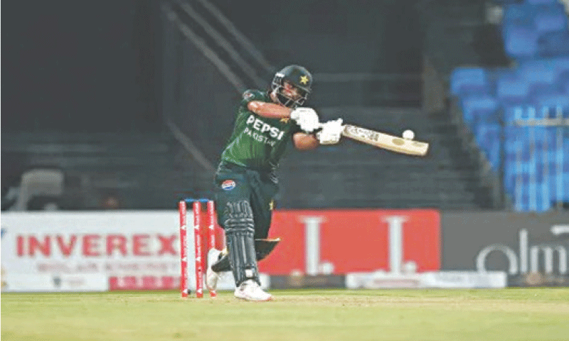 PAKISTAN batter Fakhar Zaman plays a shot during the tri-nation series Twenty20 match against the UAE at the Sharjah Cricket Stadium on Thursday.&mdash;Courtesy Emirates Cricket Board
