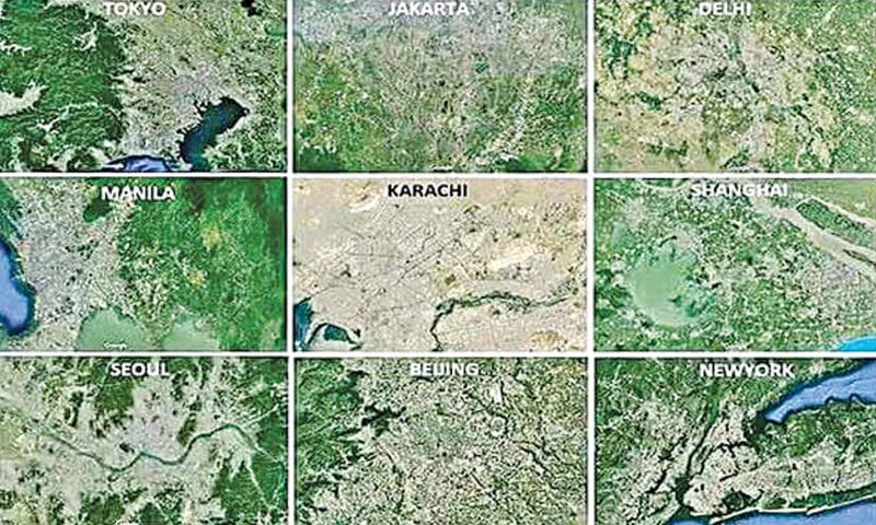 As demonstrated by these satellite images, Karachi has the lowest green cover among the world’s major cities, making luxury ‘eco-developments’ pure performance, not protection