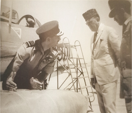 Air Marshal Nur Khan (left) briefs President Ayub Khan (centre) after the delivery of F-6 aircraft to Pakistan as Air Commodore Masroor Hussein watches | Pictures from the book