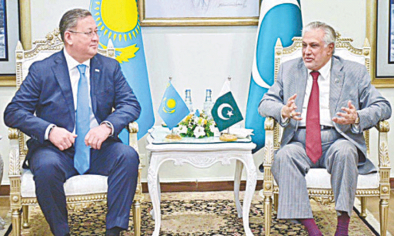 Deputy PM and Foreign Minister Ishaq Dar holds a meeting with his Kazakh counterpart Murat Nurtleu.&mdash;APP
