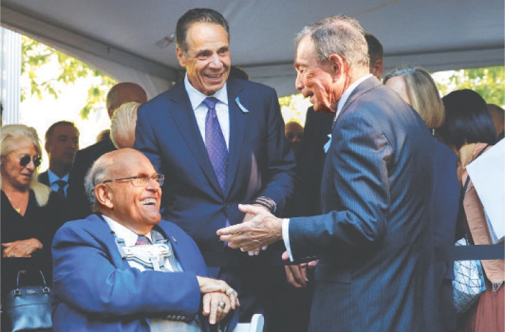 FORMER New York City mayor Rudy Giuliani, former governor Andrew Cuomo and Michael Bloomberg in conversation during the ceremony.&mdash;Reuters